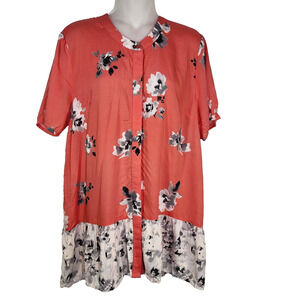 Tolani Collection Womens Top Medium Bohemian Floral Peplum Button Short Sleeve